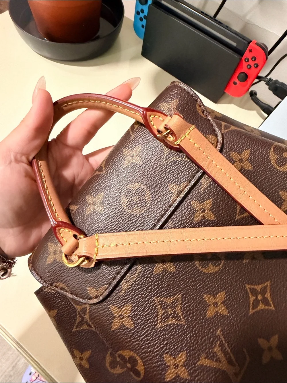 Louis Vuitton montsouris Brown Monogram Canvas Small Backpack with Vachetta Trim